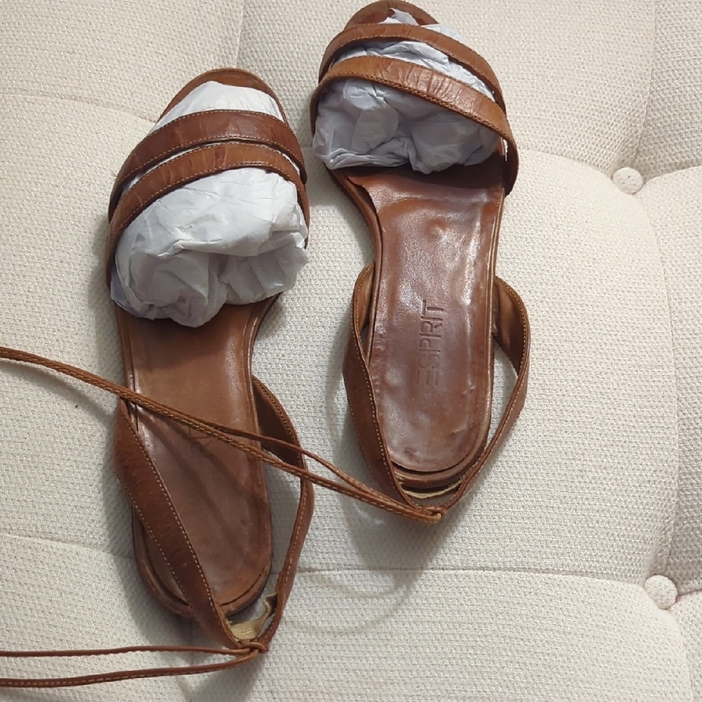 Esprit Brown Leather Sandals with Ankle Straps With Wrap Around Straps